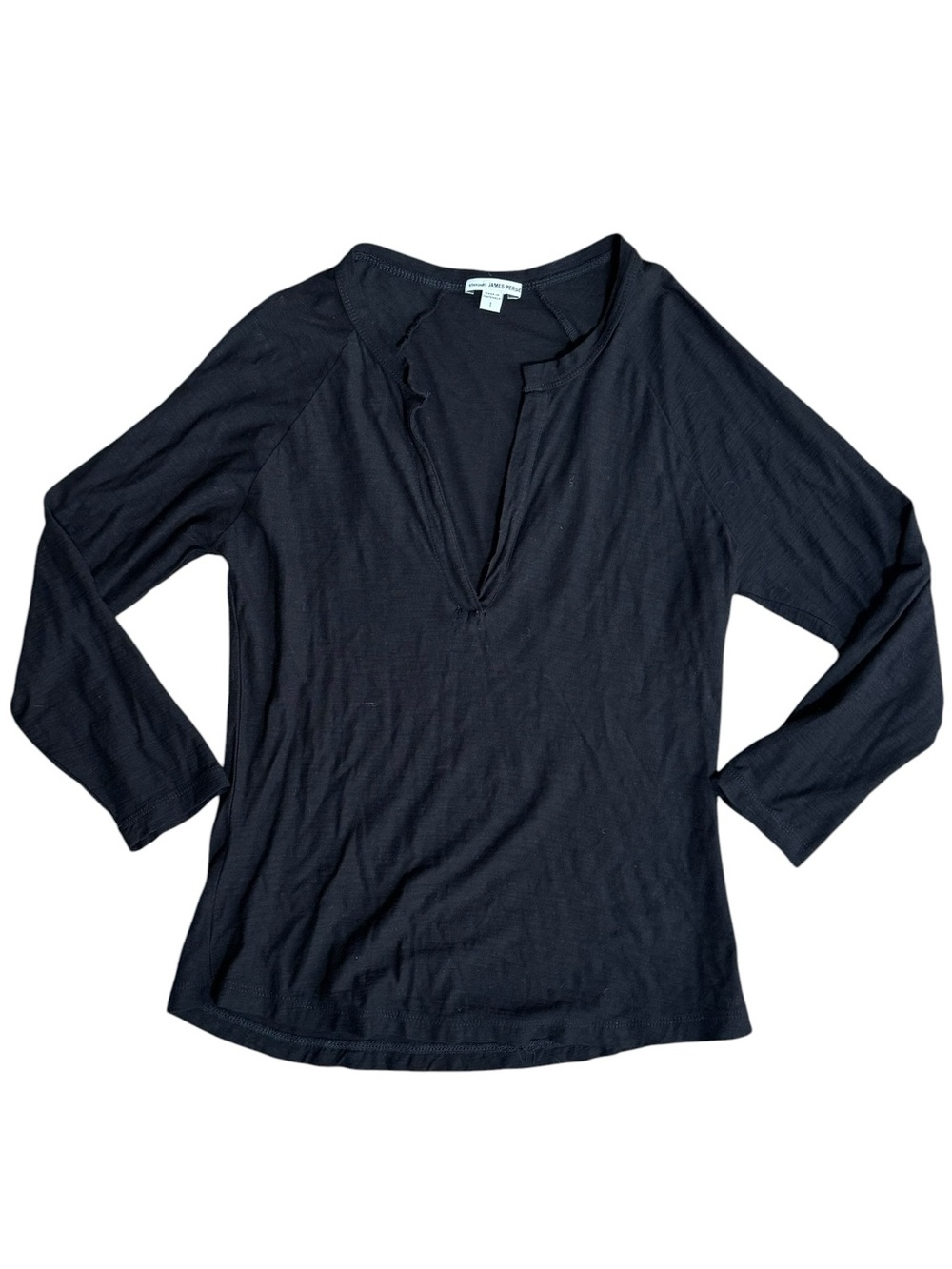 James Perse Black Deep Split V-Neck Raglan Tee